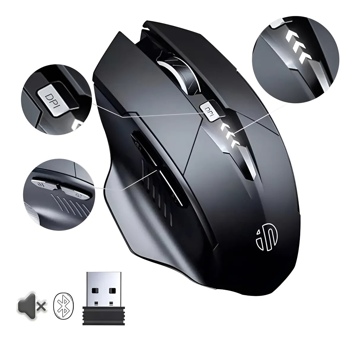Mouse Inalámbrico Bluetooth/2.4g 3Modos Recargable Gamer Ergonomico