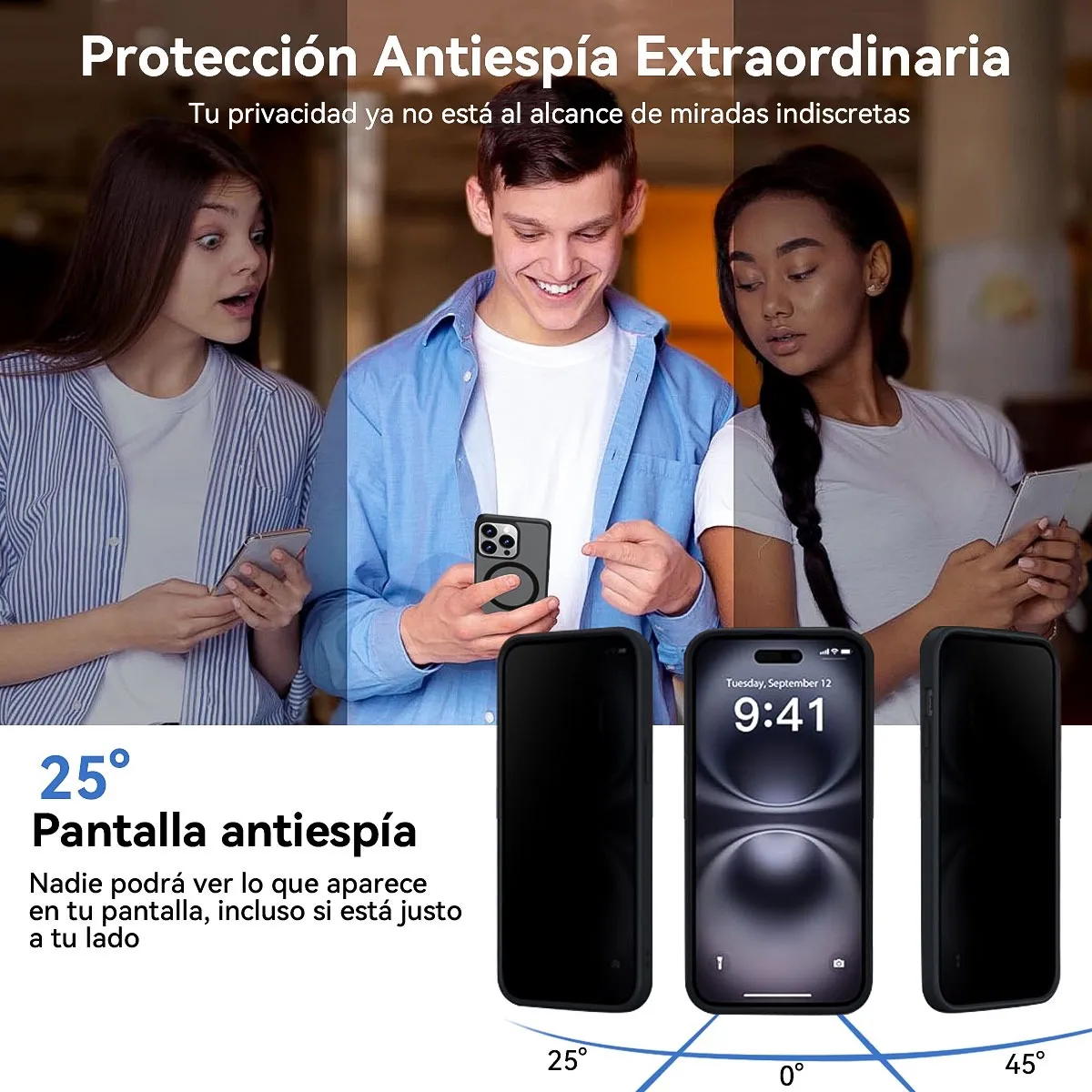 Funda Iphone 13 Magsafe Para Iphone + Mica Privacidad 9d Negro - Imagen 3