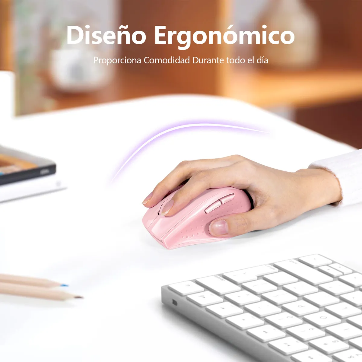 Mouse Rosa Inalambrico Ergonomico Con Receptor Usb - Imagen 3