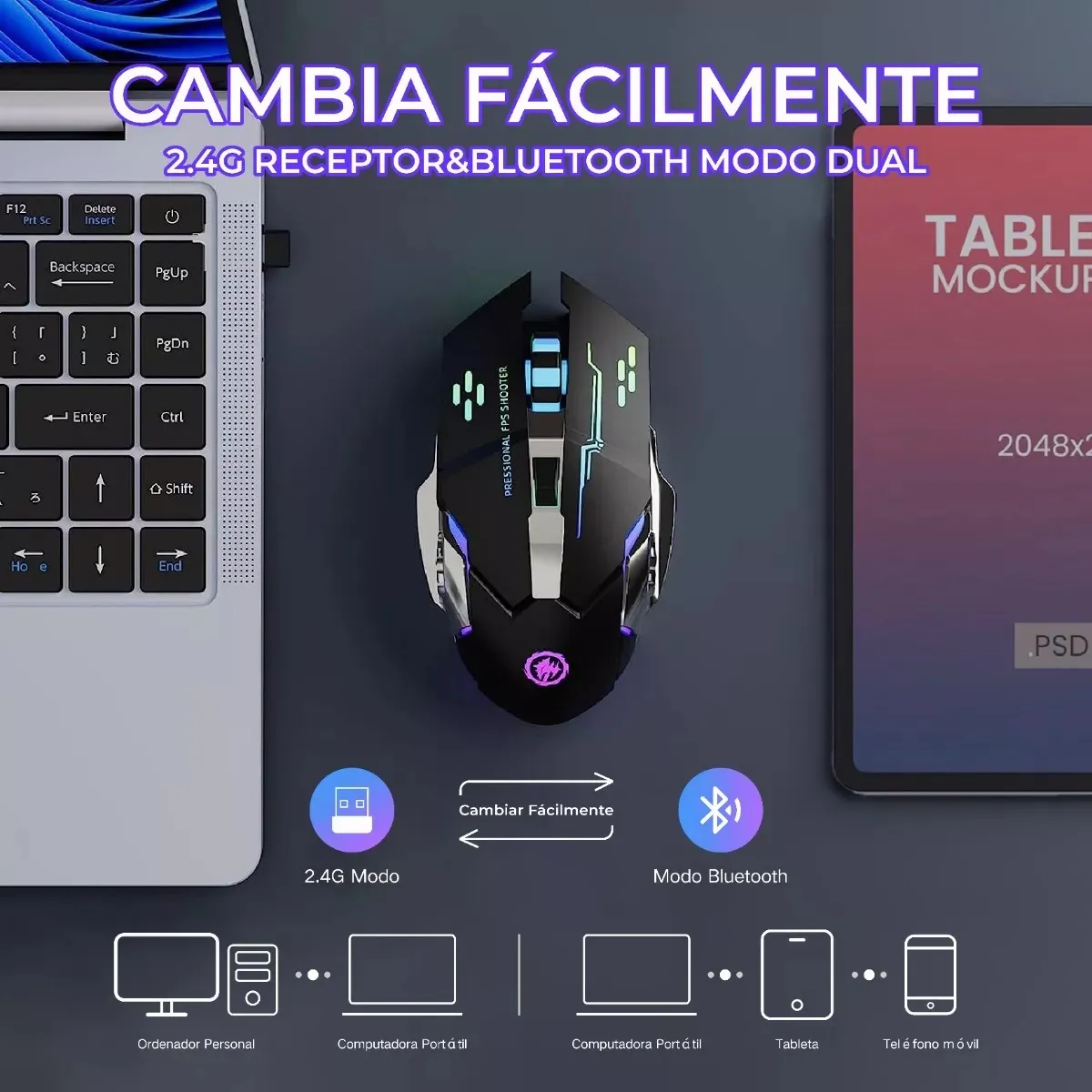 Mouse gamer inalámbrico recargable - Imagen 3